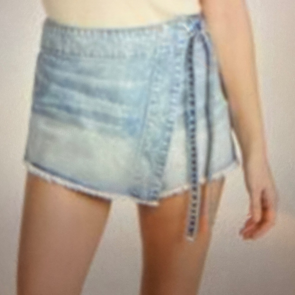 Free People We The Free Raw Hem Emmy Denim Tie Skort - Picture 4 of 6